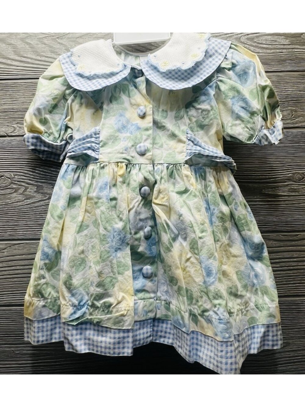 Vintage 1990s Nannette Floral Dress 2T Blue Yellow Flowers Scalloped Collar